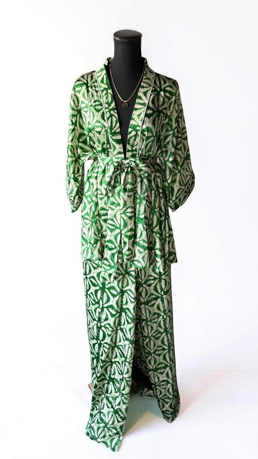 THE LEKKI PANT SET (GREEN/BONE)