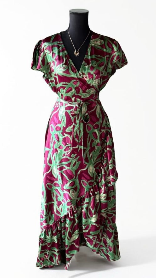 THE MISS WRAP ME DRESS (BERRY/GREEN)