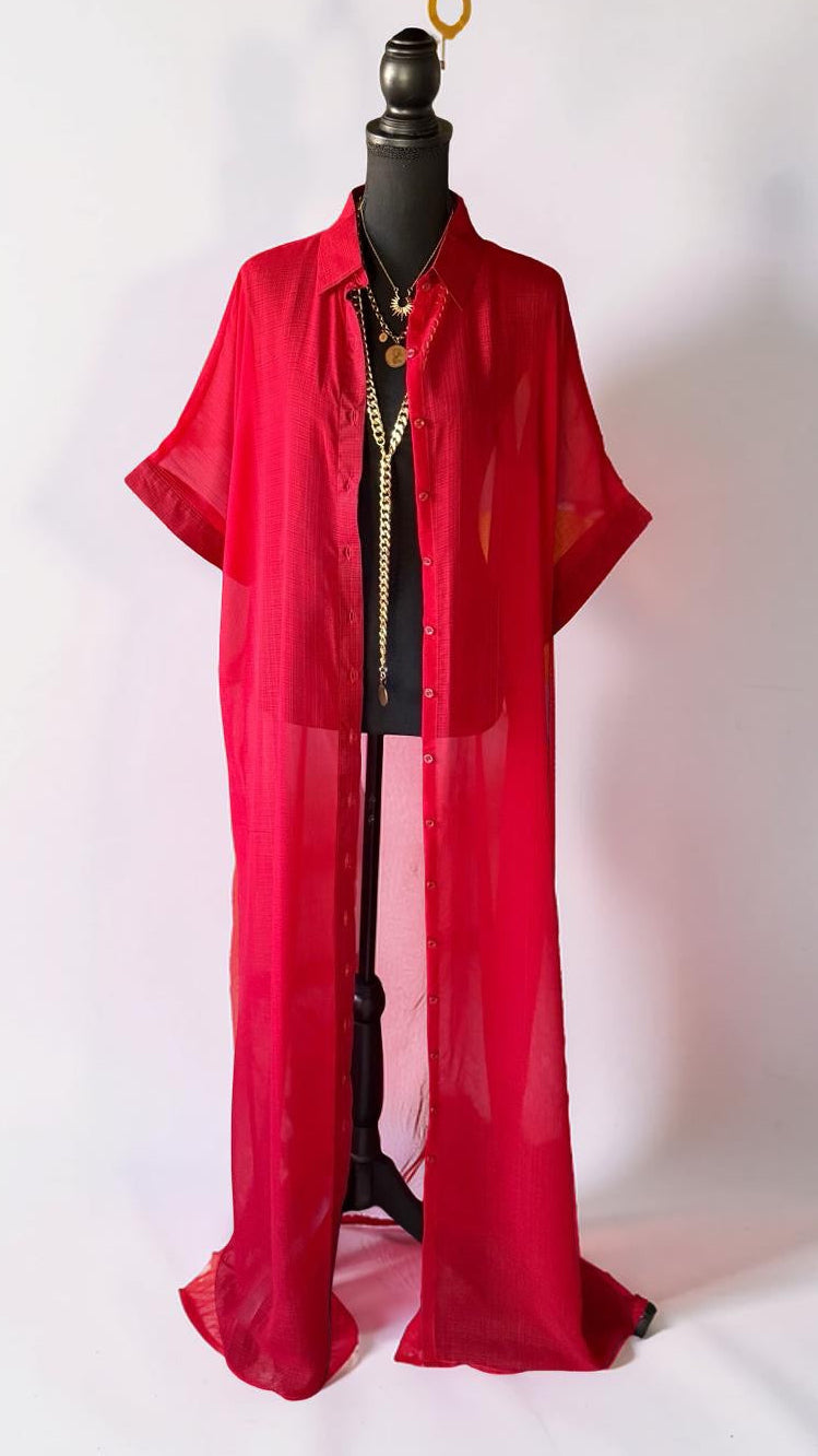 SHEER MAJESTY SHIRT-DRESS (CRIMSON RED)
