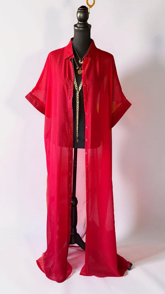 SHEER MAJESTY SHIRT-DRESS (CRIMSON RED)