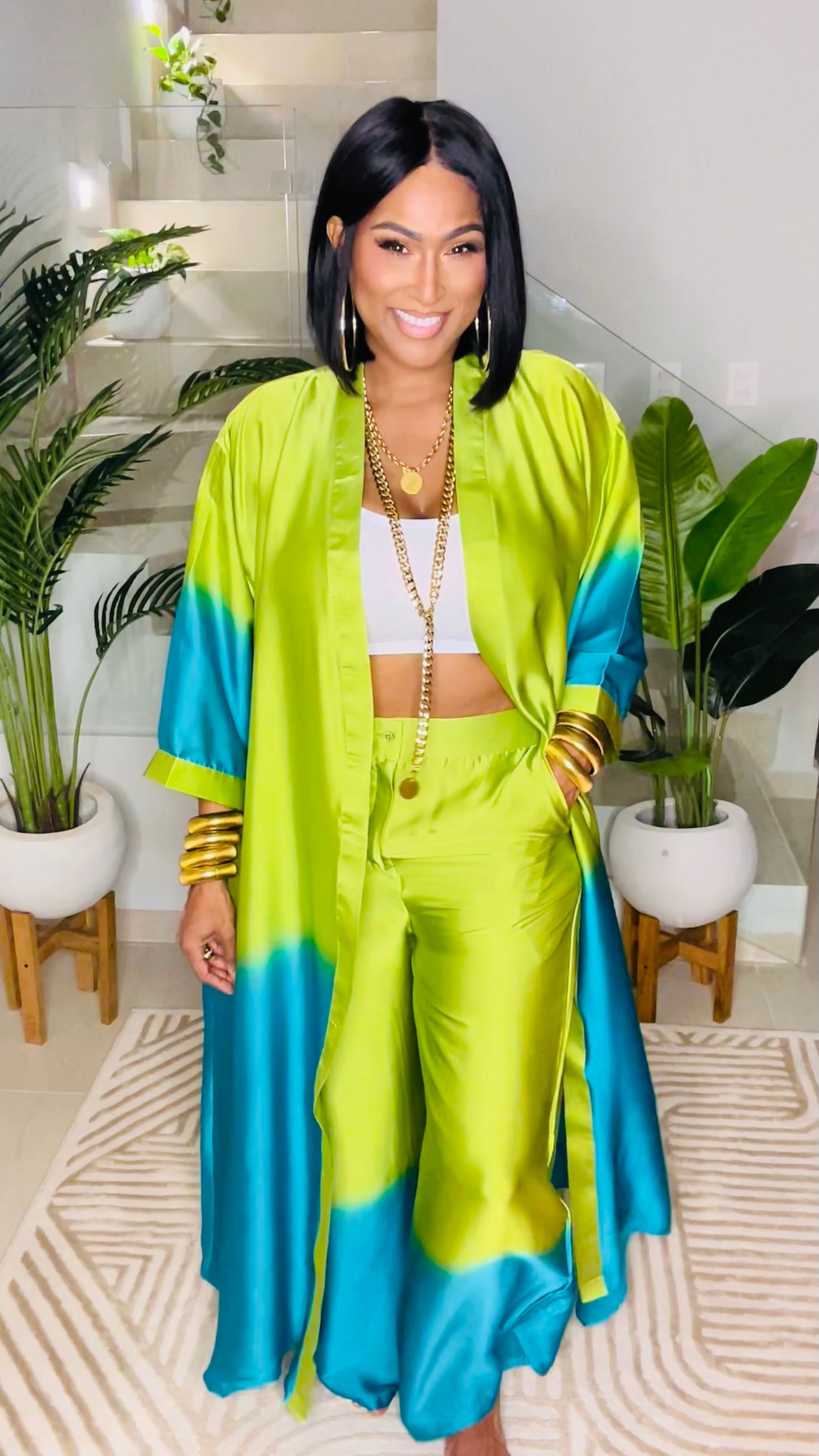 THE MASQUERADE PANT SET (GREEN/TEAL)-CURVIER