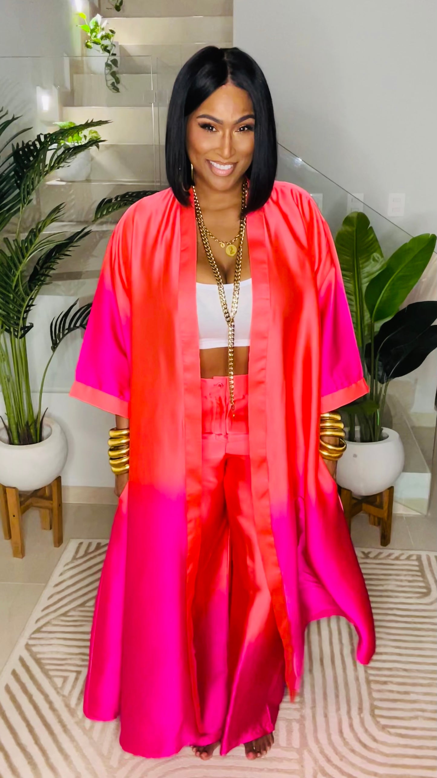 THE MASQUERADE PANT SET (SALMON/HOT PINK)