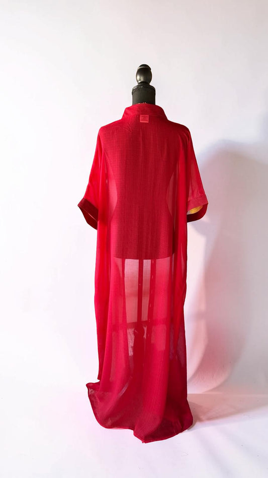 SHEER MAJESTY SHIRT-DRESS (CRIMSON RED)