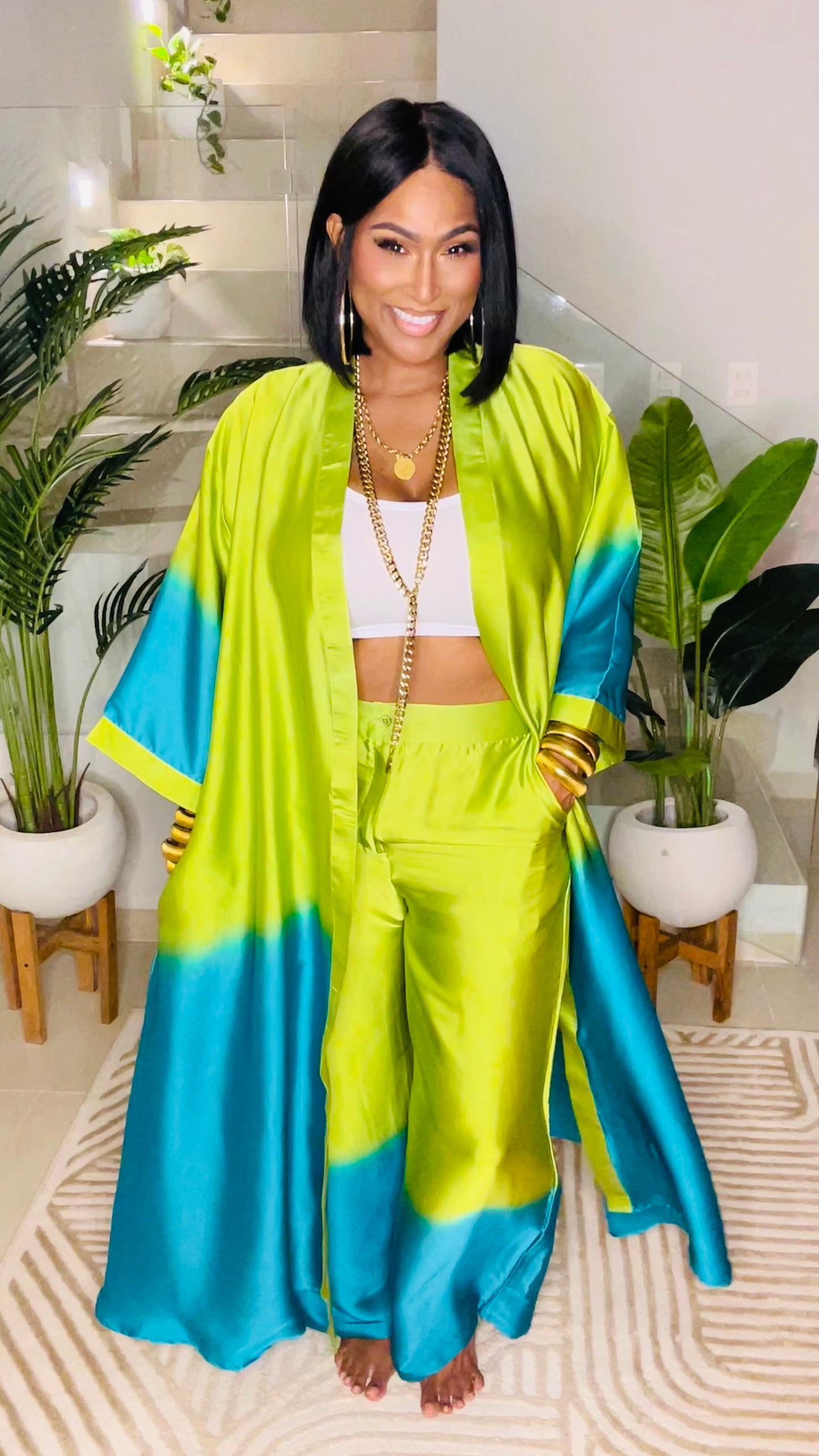 THE MASQUERADE PANT SET (GREEN/TEAL)-CURVIER