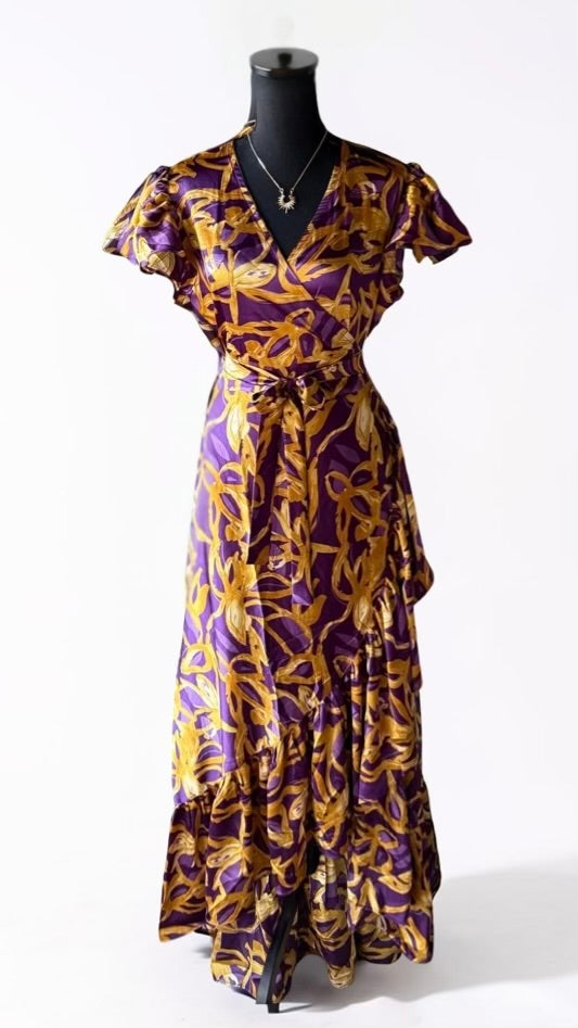 THE MISS WRAP ME DRESS (PURPLE/YELLOW)
