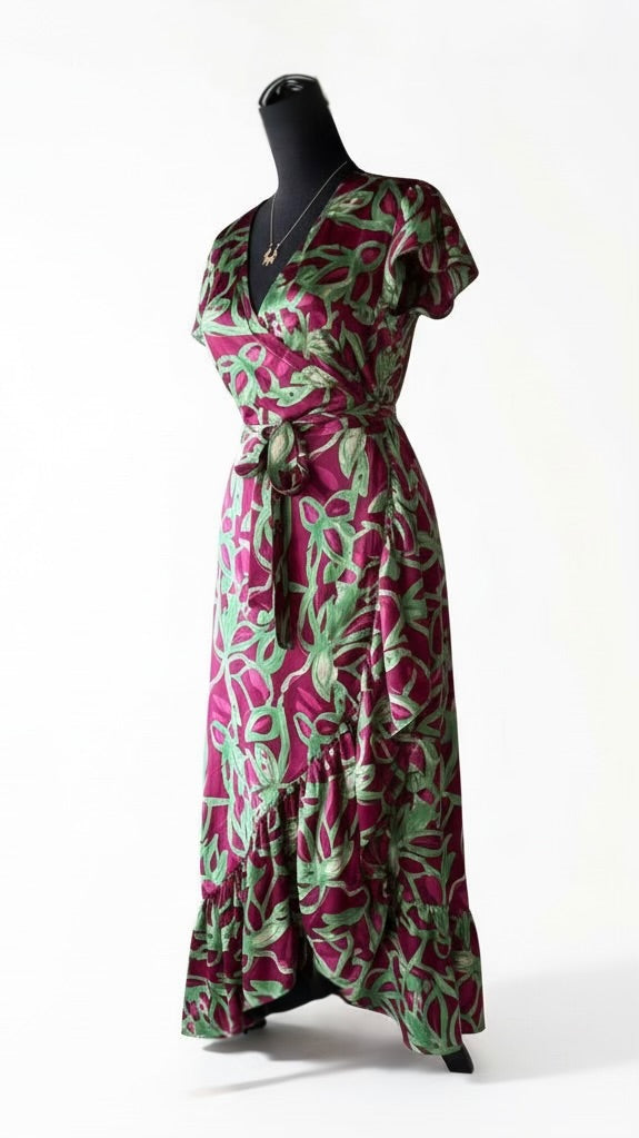THE MISS WRAP ME DRESS (BERRY/GREEN)