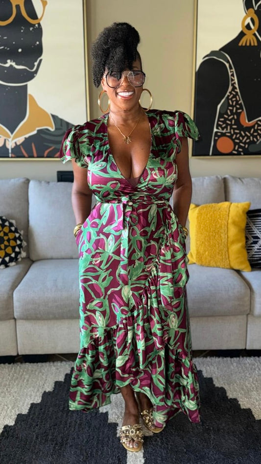 THE MISS WRAP ME DRESS (BERRY/GREEN)