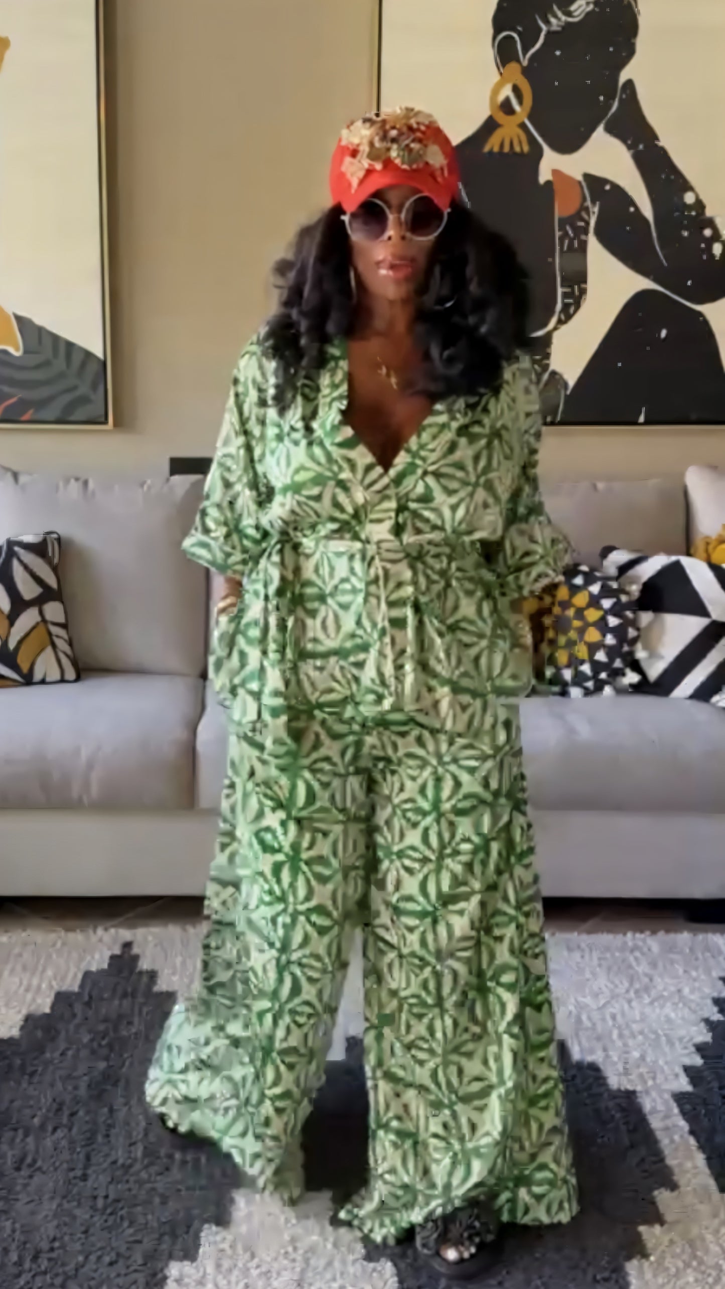 THE LEKKI PANT SET (GREEN/BONE)