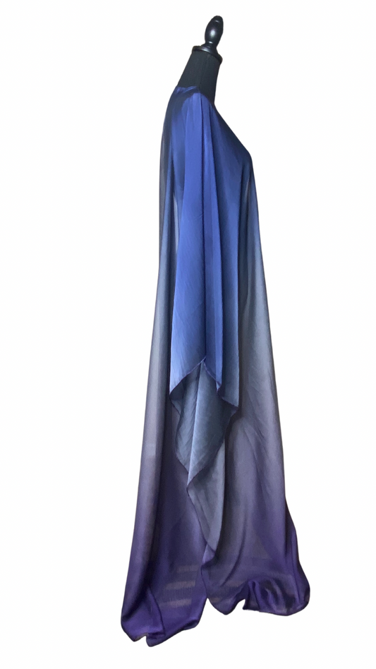 Sheer ombre kaftan. Gradient transition  navy blue/gunmetal grey/eggplant