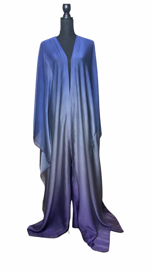 Sheer ombre kaftan. Gradient transition  navy blue/gunmetal grey/eggplant